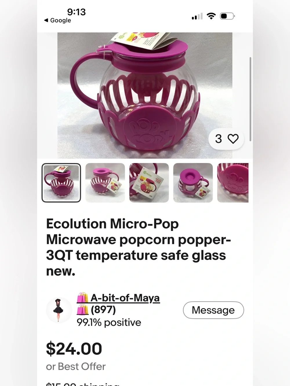 Ecolution Original Microwave Micro-Pop Popcorn Popper Borosilicate Glass Pink